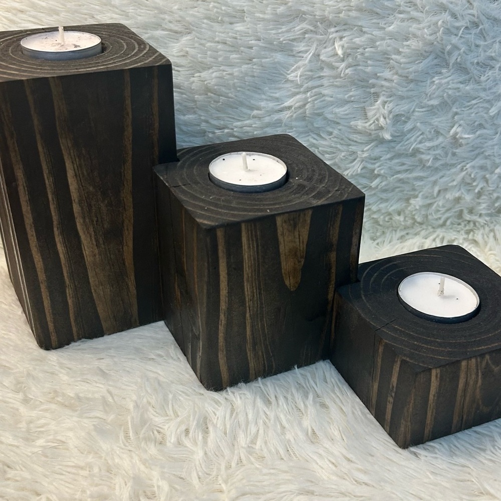 Rustic Wooden Candle Holder Set